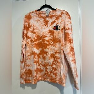 Champion Reverse Weave Mens Large Orange and white Tie Dye Logo Long Sleeve Top.